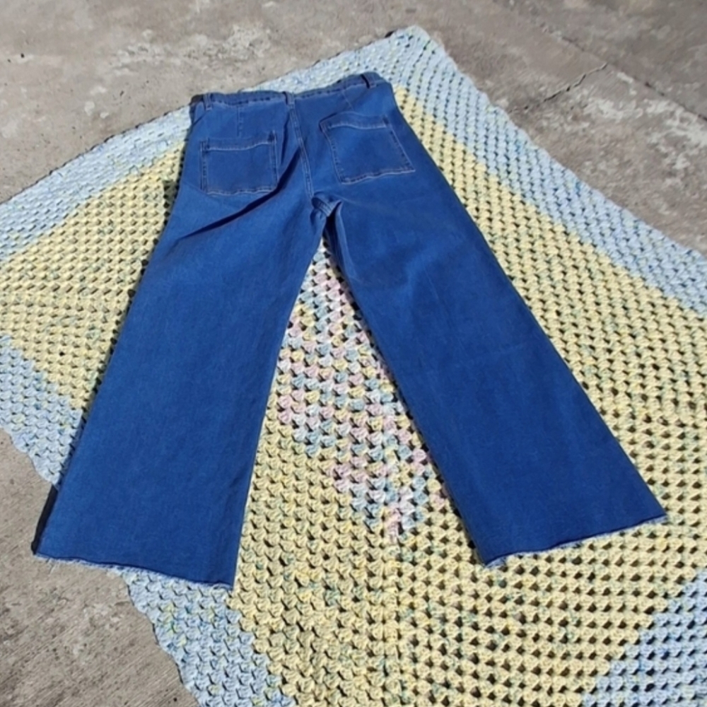 Annie Wear High Rise Wide Leg Stretchy Cropped Denim Blue Jeans Women Size Large - Picture 6 of 16